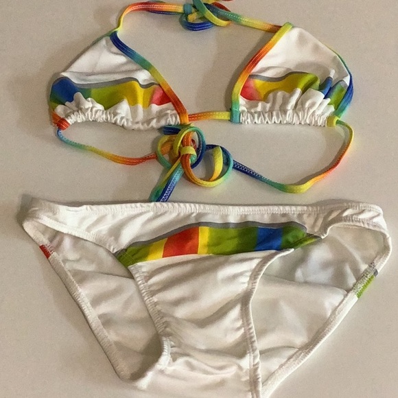 Zuliana white with striped design bikini vintage. Has markings on bikini top. - Picture 1 of 10
